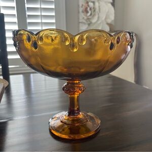 Vintage 40’s Indiana Amber Glass Iconic Teardrop Pedestal Compote Bowl